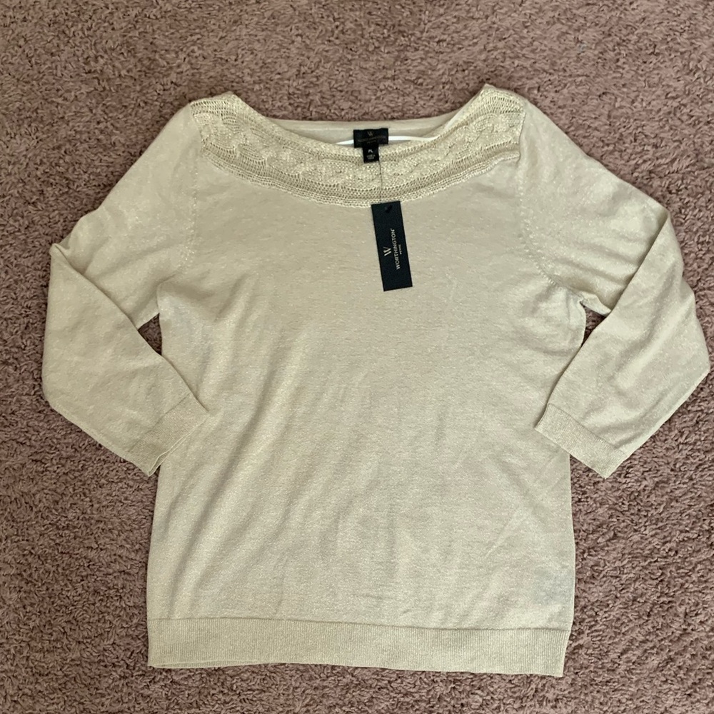NWT Worthington 3/4 Sleeve Top, Champagne Color w/ Gold Shimmer, Sz Large Petite